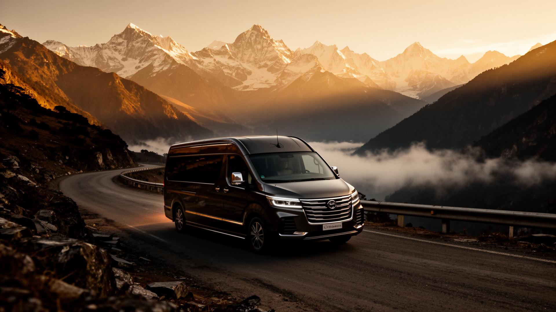 Force Urbania traveller on a Himalayan mountain road at golden hour